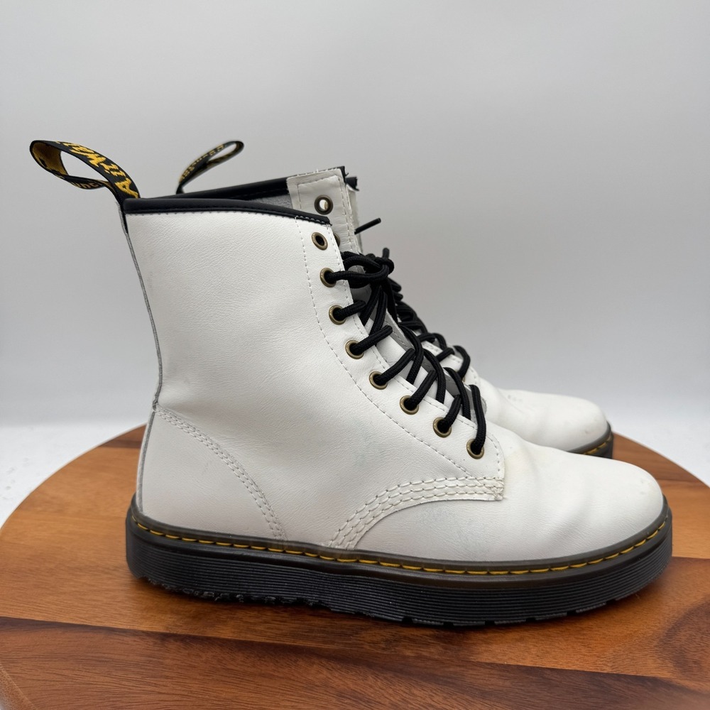 Dr. Doc Martens Zavala Combat Boots Womens 9 White Leather Lace Up Bouncing Sole